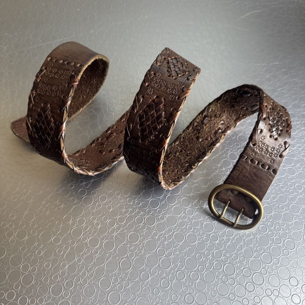 Vintage J Crew Leather Belt Dark Brown Cut Out Double Prong Buckle - Size L